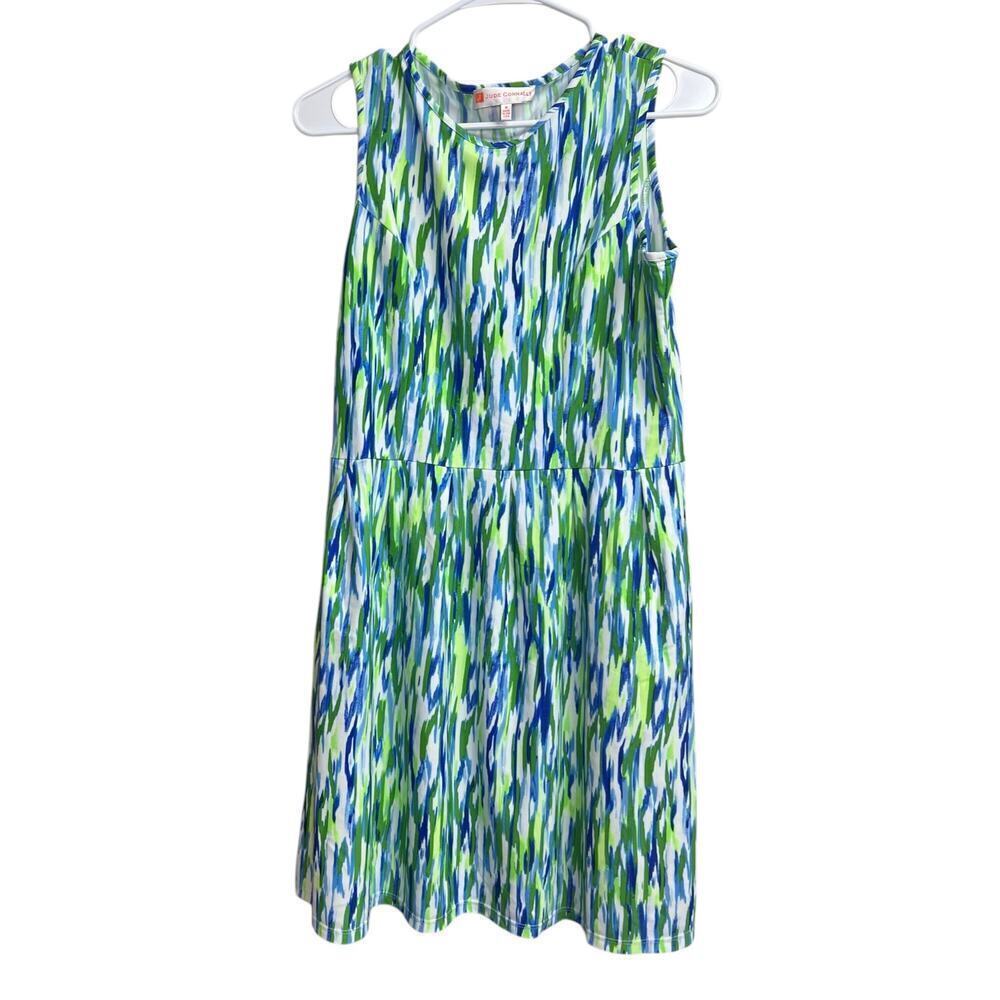Jude Connally Women's Sleeveless Abstract Shift Dress Medium Bue Green White